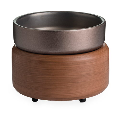 2-in-1 Pewter & Walnut Candle Warmer and Dish