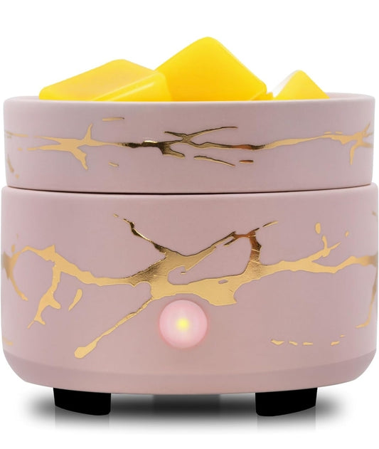 2-n-1 Rose Pink & Gold Marble Candle & Wax Warmer