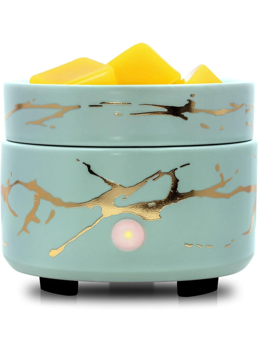 2-n-1 Light Green & Gold Marble Candle & Wax Warmer